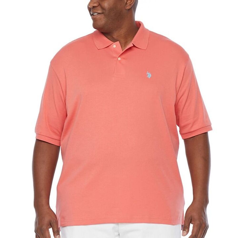 U.S. Polo Assn. Men's Luxury Feel Short Sleeve Polo Shirt - Coral - Size 3XLT